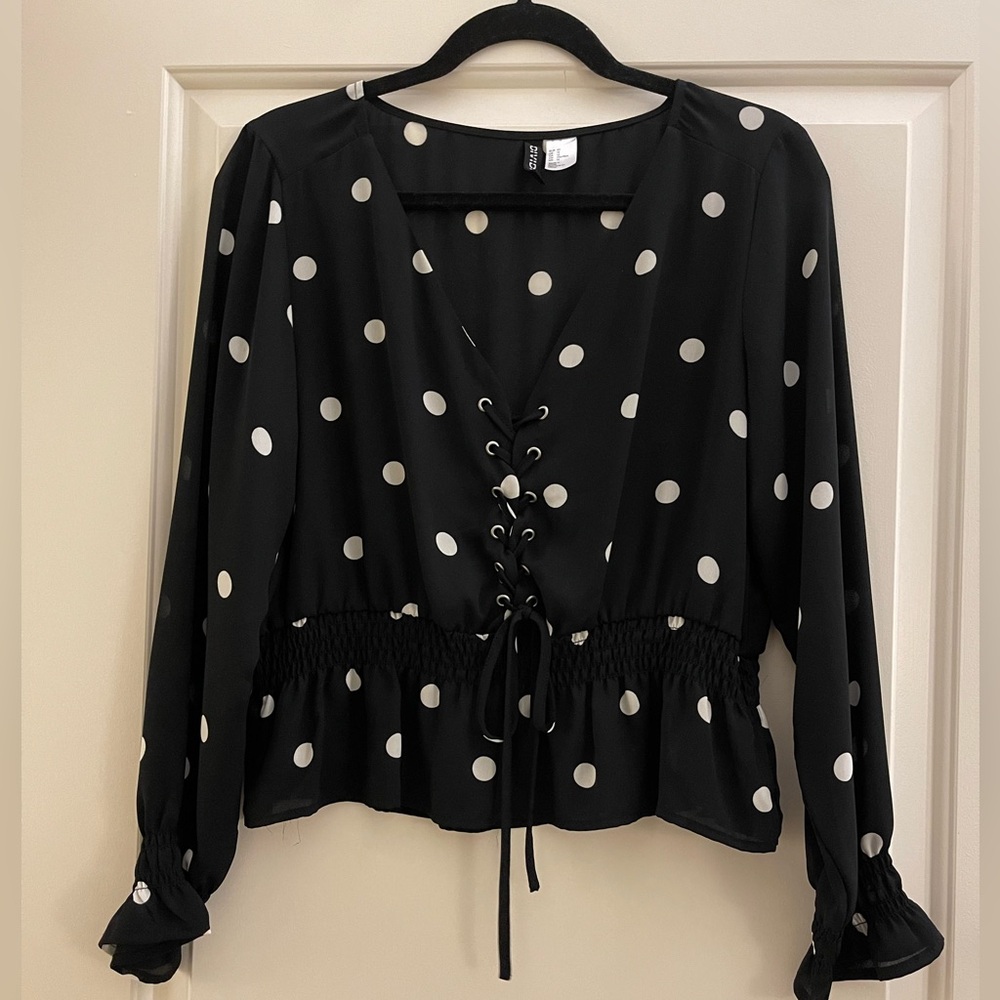 H&M Polka Dot Lace-Up Blouse